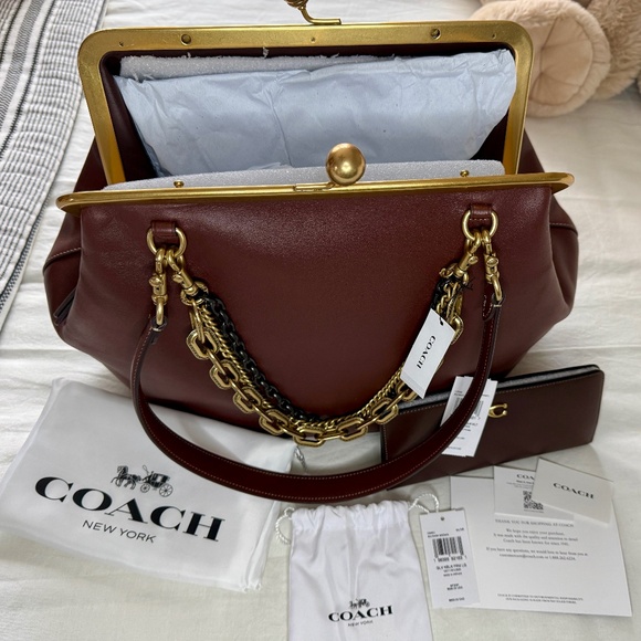Coach Handbags - COACH Large Kisslock Frame Bag, Wallet, Bag Chain NEW W/TAGS Dark Brown CBR51